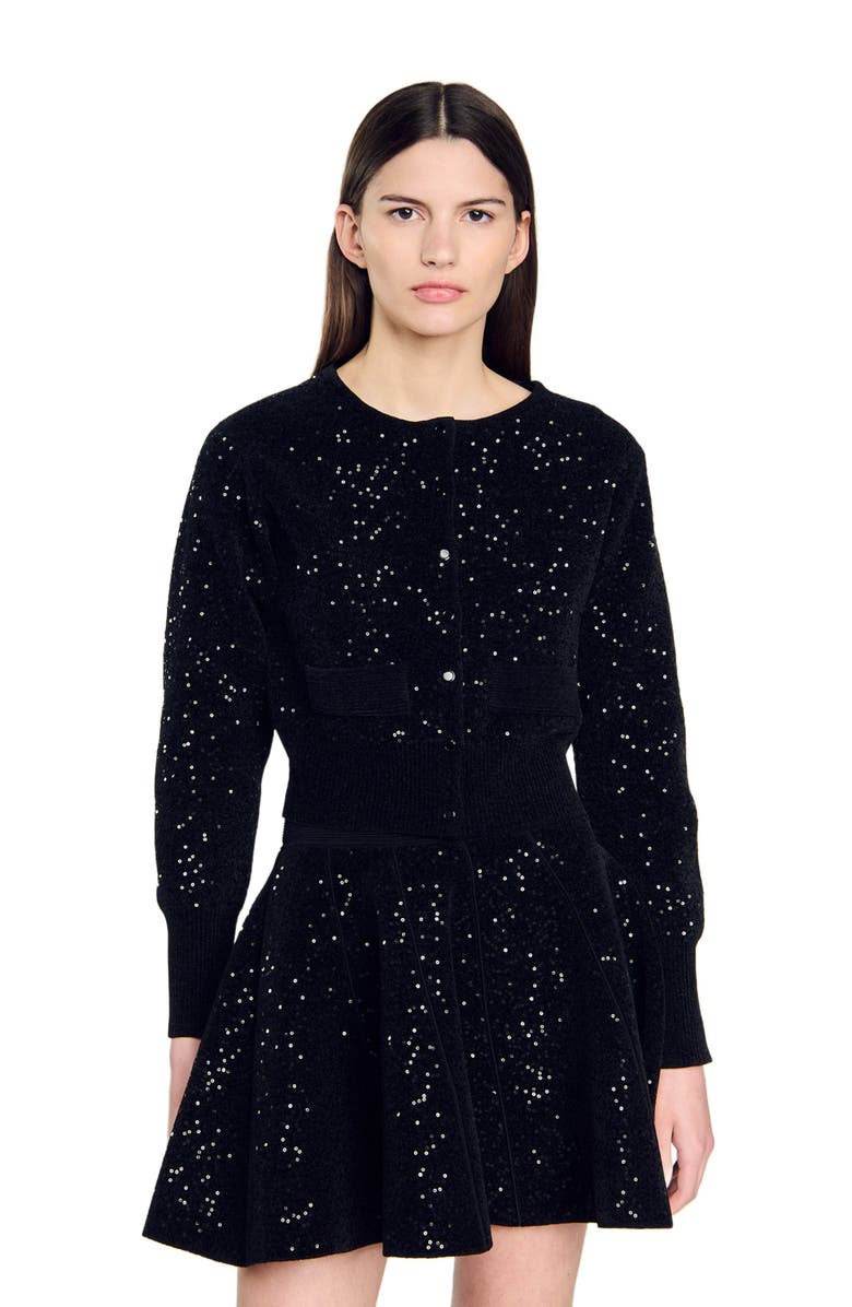 SANDRO Sequinned velvet cardigan, Alternate, color, 