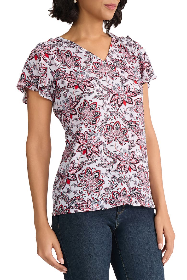 Floral Flutter Sleeve Top, Alternate, color, NATURAL WHITE MULTI