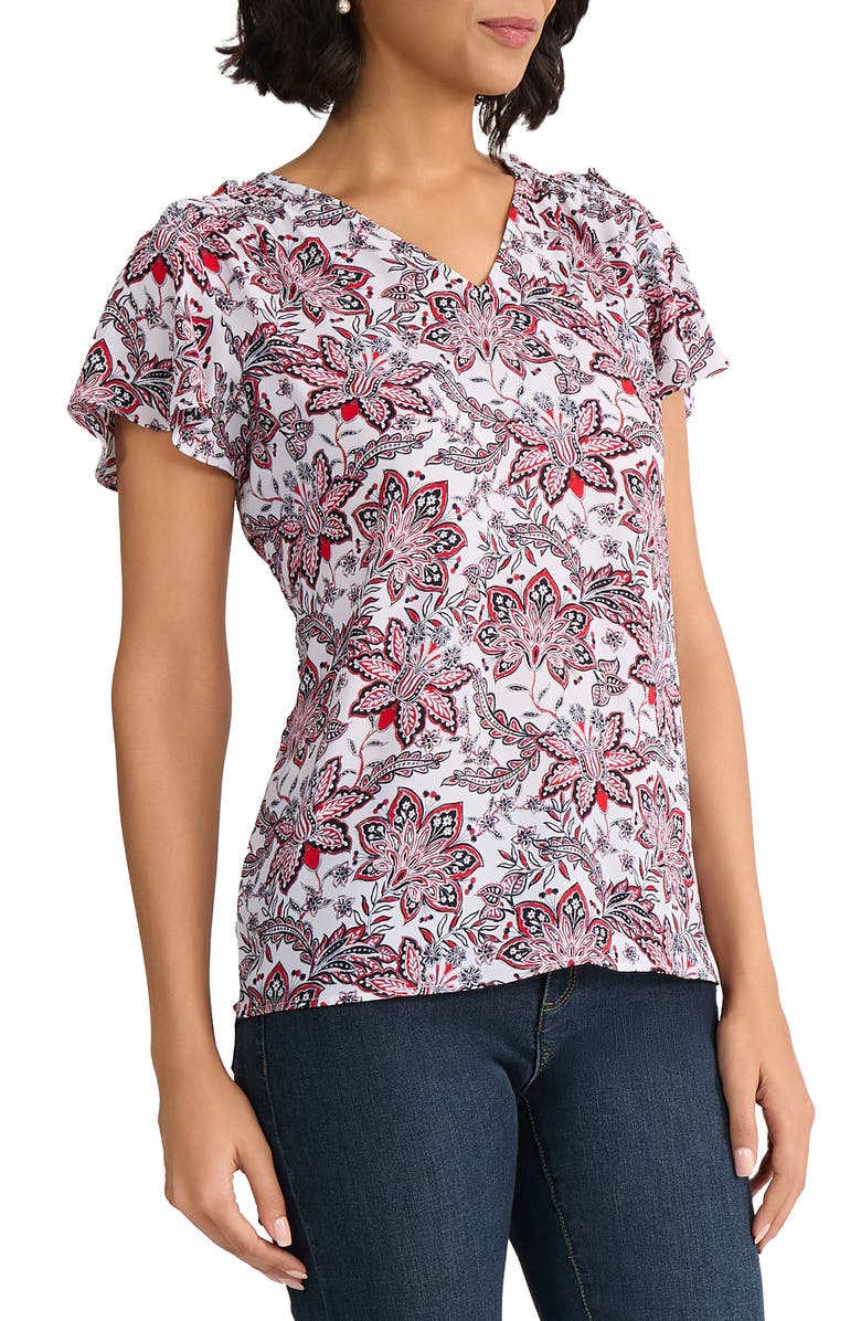 Jones New York Floral Flutter Sleeve Top, Alternate, color, Natural White Multi