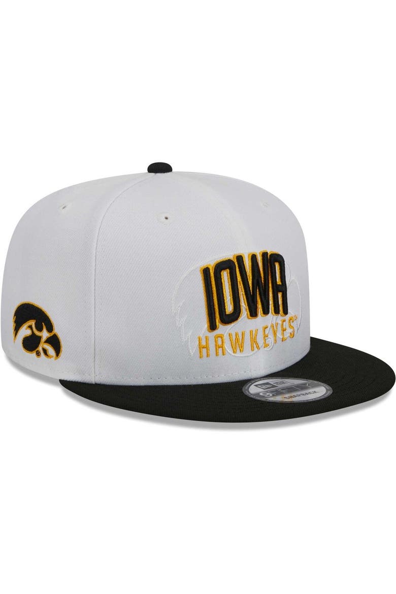 Men's New Era White/Black Iowa Hawkeyes Two-Tone Layer 9FIFTY Snapback Hat, Main, color, White