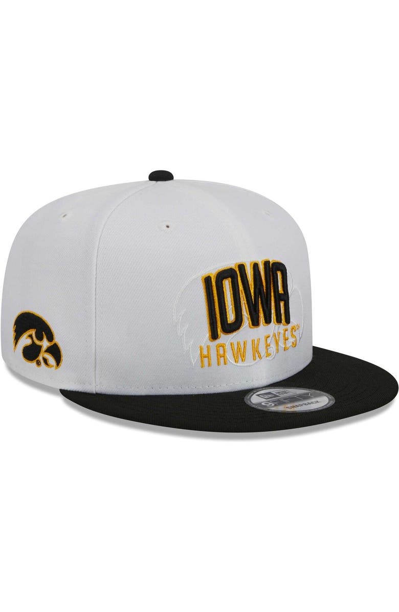 New Era Men's New Era White/Black Iowa Hawkeyes Two-Tone Layer 9FIFTY Snapback Hat, Main, color, White