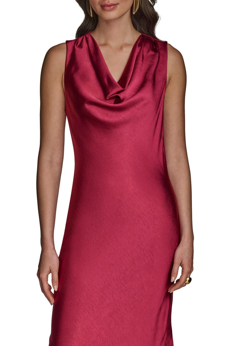 Cowl Neck Satin Cocktail Maxi Dress, Alternate, color, SANGRIA