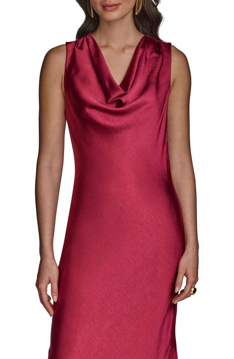 Donna Karan New York Cowl Neck Satin Cocktail Maxi Dress, Alternate, color, Sangria