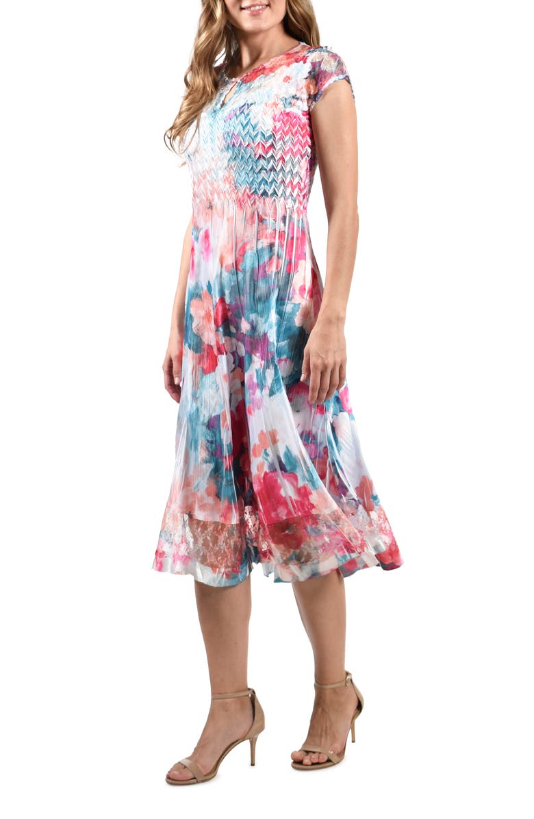 Komarov Floral Cap Sleeve Midi Dress, Alternate, color, 