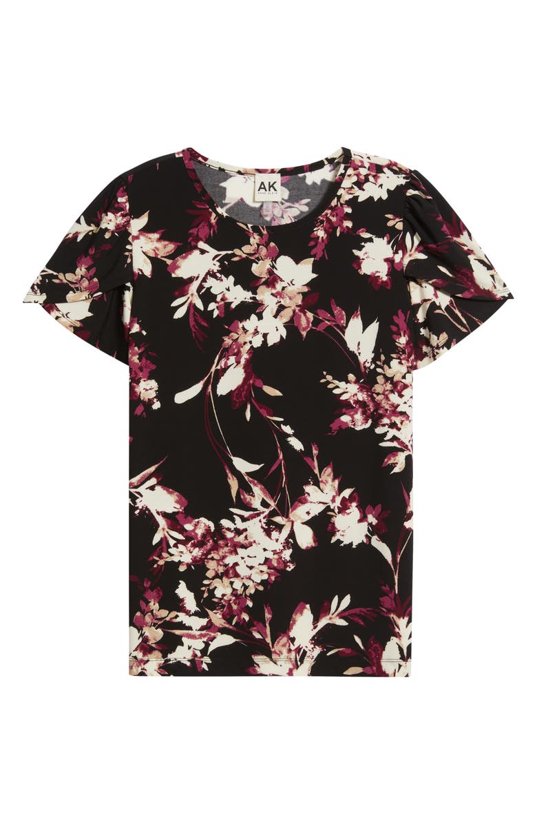 AK ANNE KLEIN Floral Tulip Sleeve Top, Alternate, color, Anne Black/ Chianti Mul
