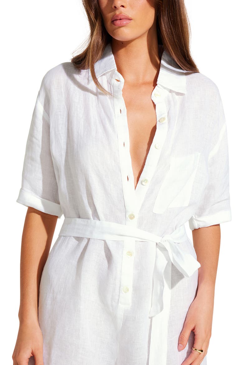 Playa Linen Cover-Up Romper, Alternate, color, WHITE