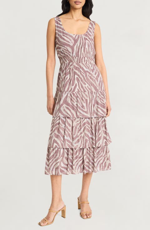 Ripple Stripes Tiered Midi Dress