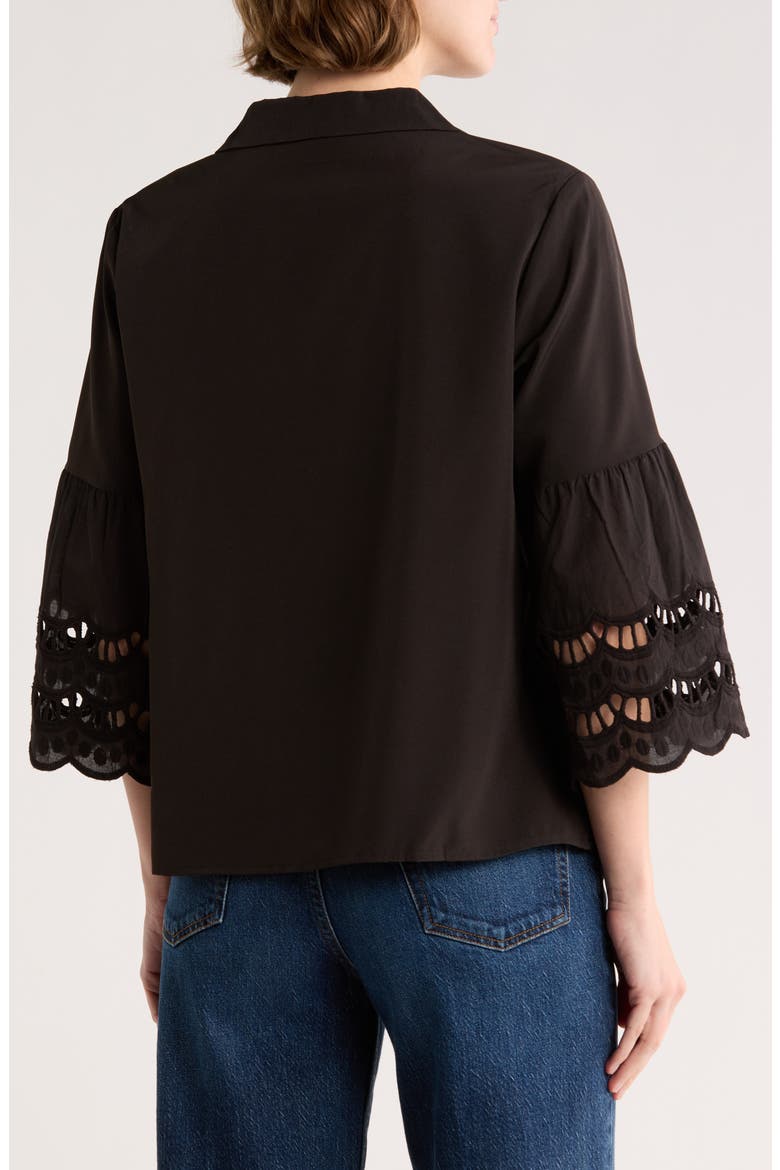 Crochet Hem Button-Up Shirt, Alternate, color, BLACK