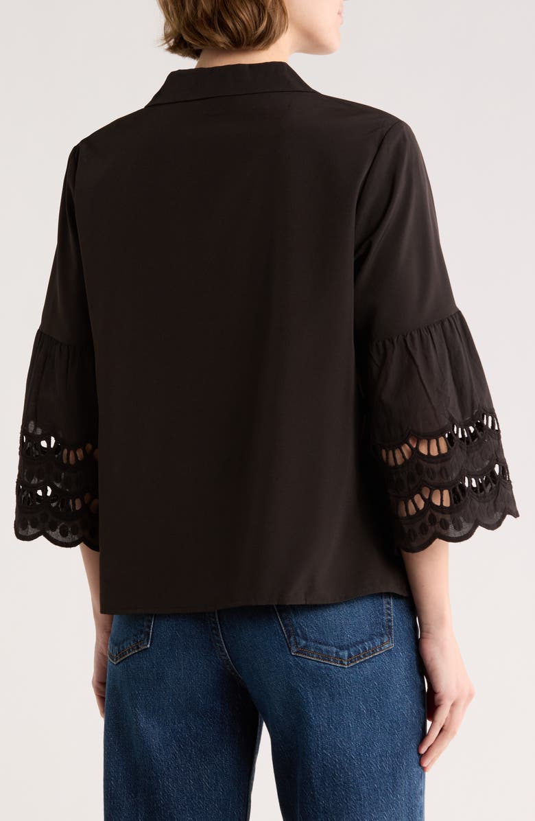 Forgotten Grace Crochet Hem Button-Up Shirt, Alternate, color, Black