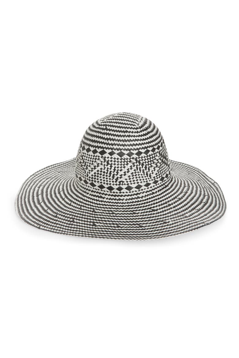 Two-Tone Floppy Straw Hat, Main, color, BLACK COMBO