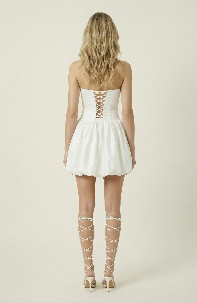 Modenaire Strapless Flower Bubble Mini Dress, Alternate, color, White / Yellow Flower