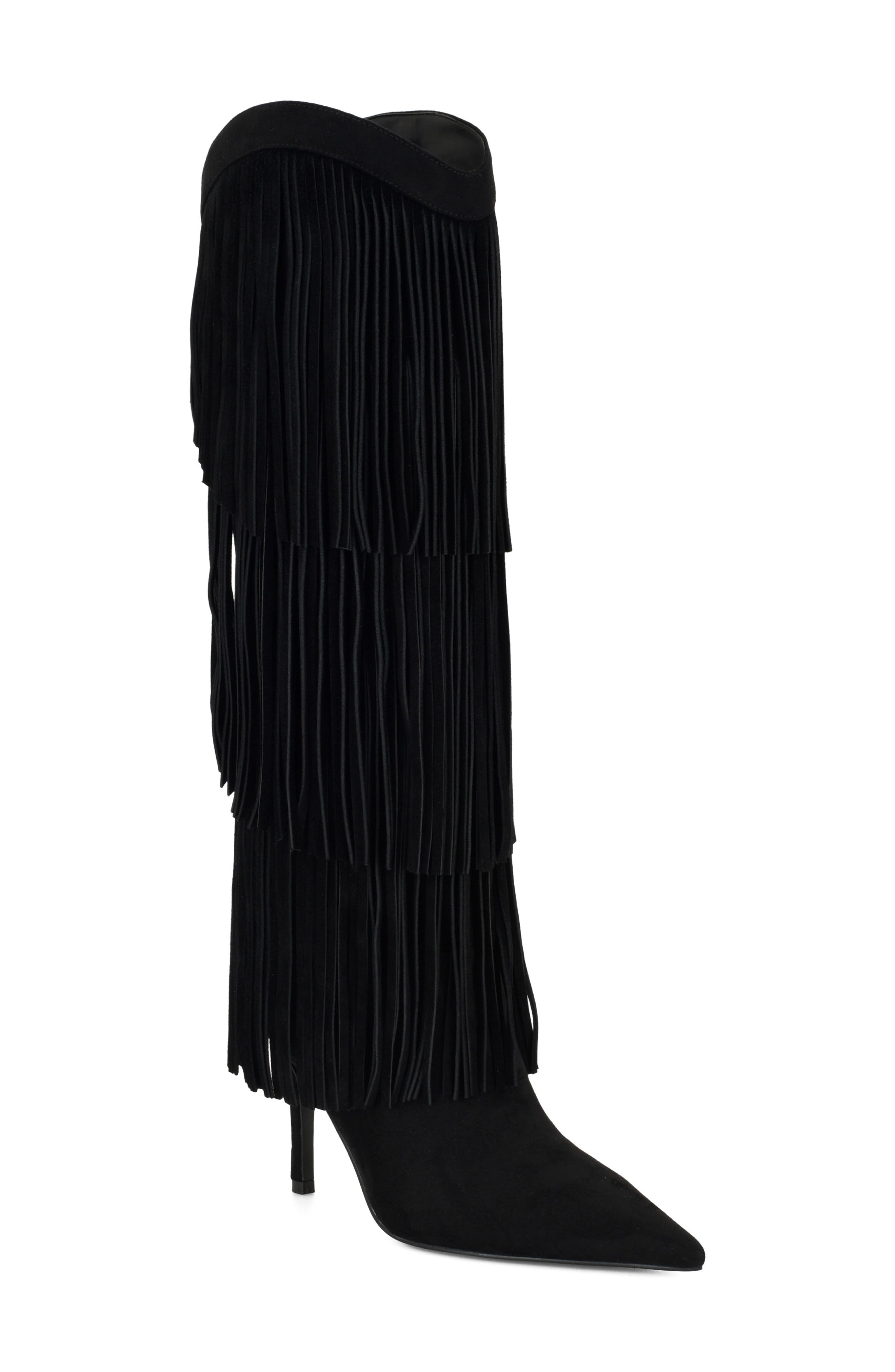 Genviv Fringe Knee High Boot, Main, color, BLACK