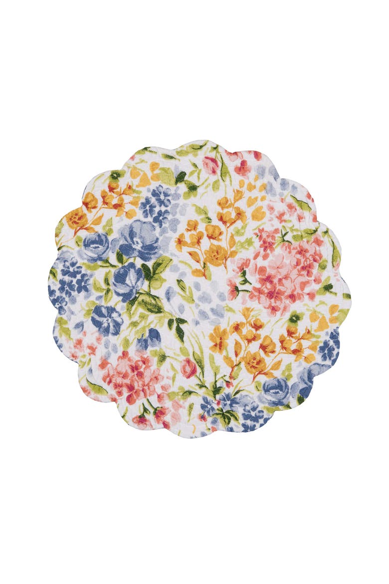 Florian Watercolor Botanical Round 100% Cotton Set of 6 Placemats 17", Alternate, color, Orange