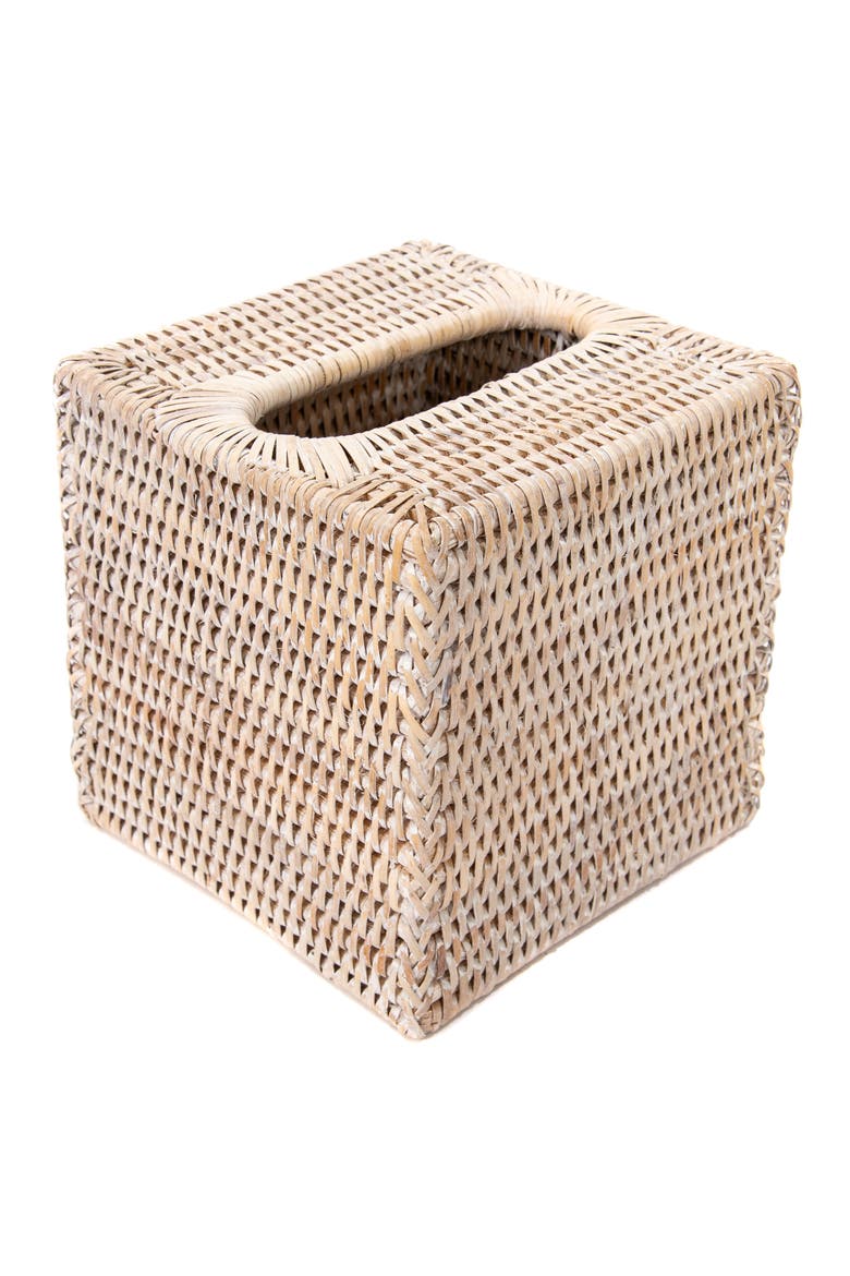 Artifacts Rattan Column Tissue Box Cover, Alternate, color, White Wash