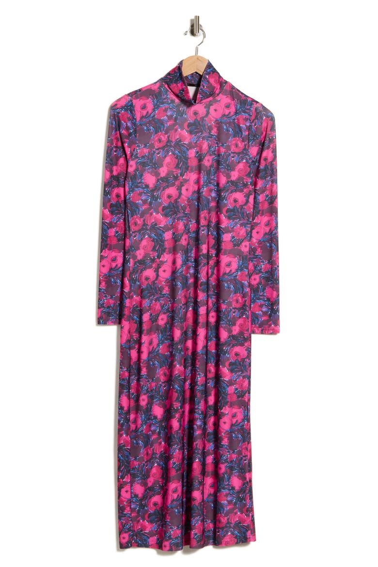Long Sleeve Midi Dress, Alternate, color, ROSE PRINT
