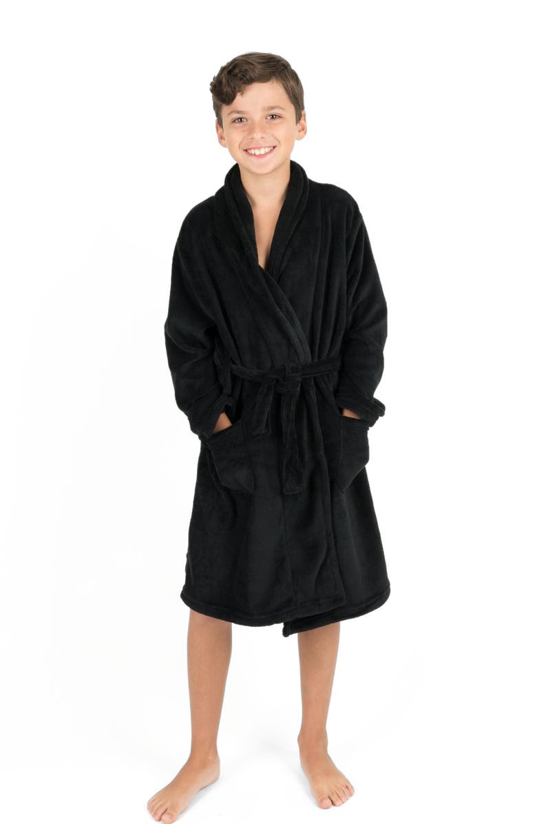 Leveret Kids Fleece Robe, Shawl Collar, Solid Colors, Main, color, Black