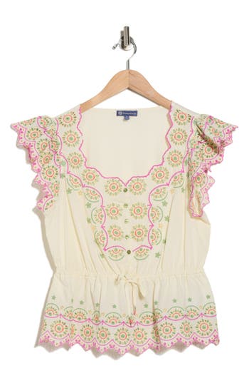 Democracy Embroidered Peplum Top