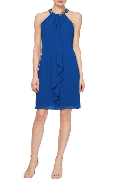 Bead Braided Halter Chiffon Dress (Petite)