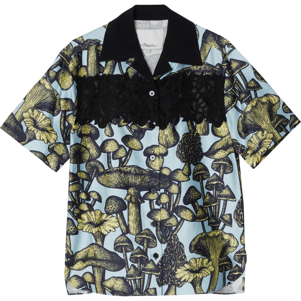 3.1 Phillip Lim Ethereal Mushrooms Relaxed Lace Inset Camp Shirt In Multi
