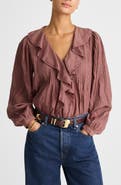 Madewell Lace Insert Ruffle Pintuck Long Sleeve Top