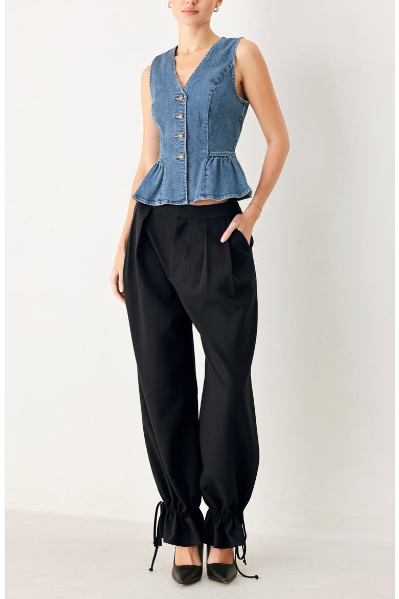 Peplum Stretch Denim Vest, Alternate, color, INDIGO