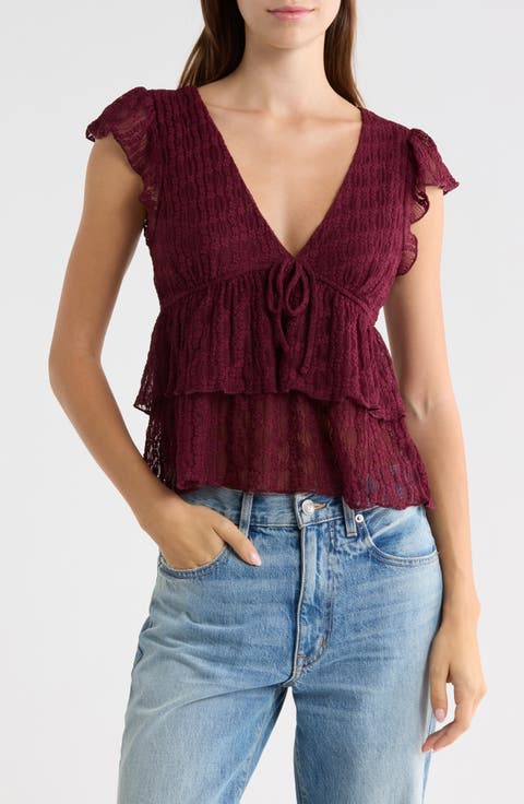 Flutter Sleeve Lace Babydoll Top