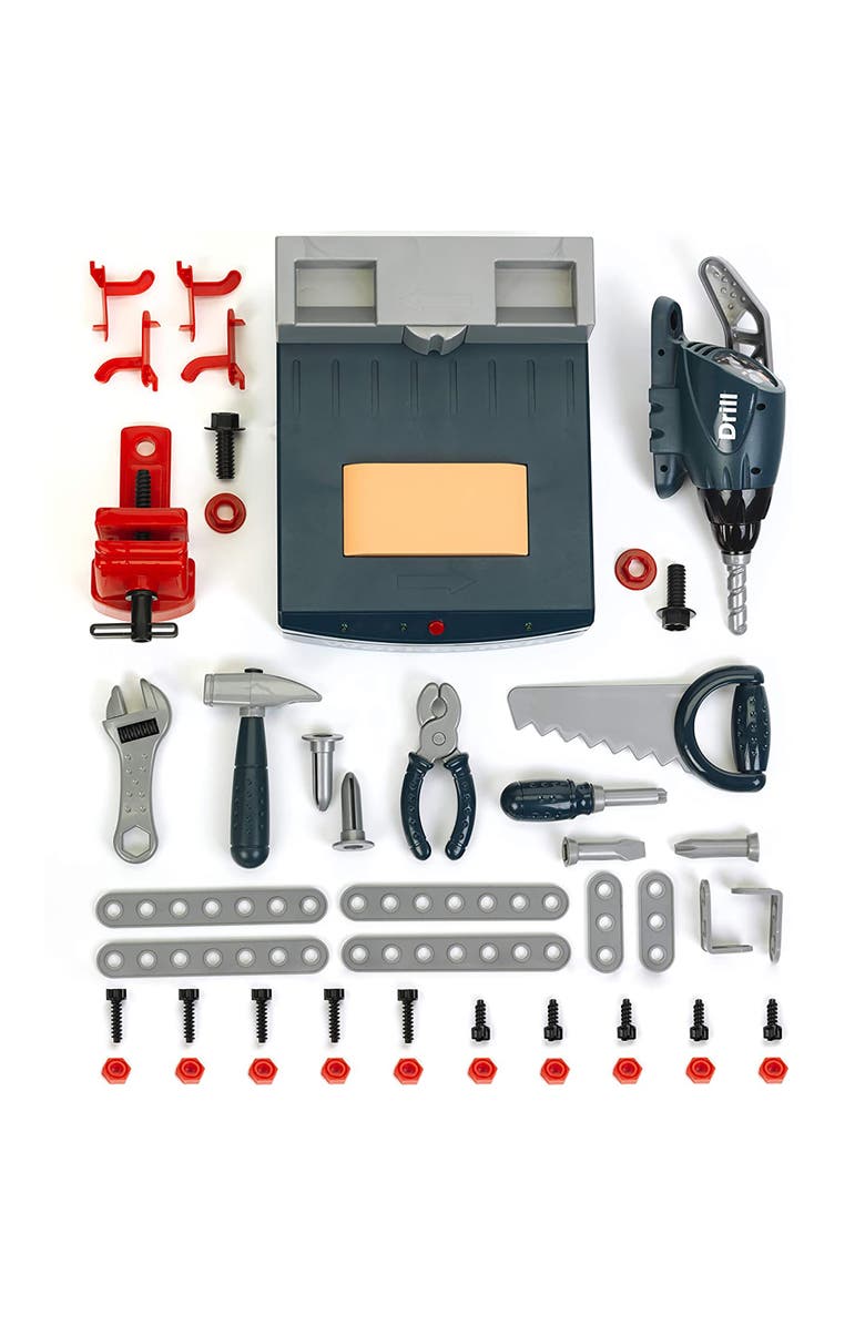 BOSCH Adjustable Height Pretend Play Workbench 48 Pcs Tool Playset, Ages 3+, Alternate, color, Multicolored