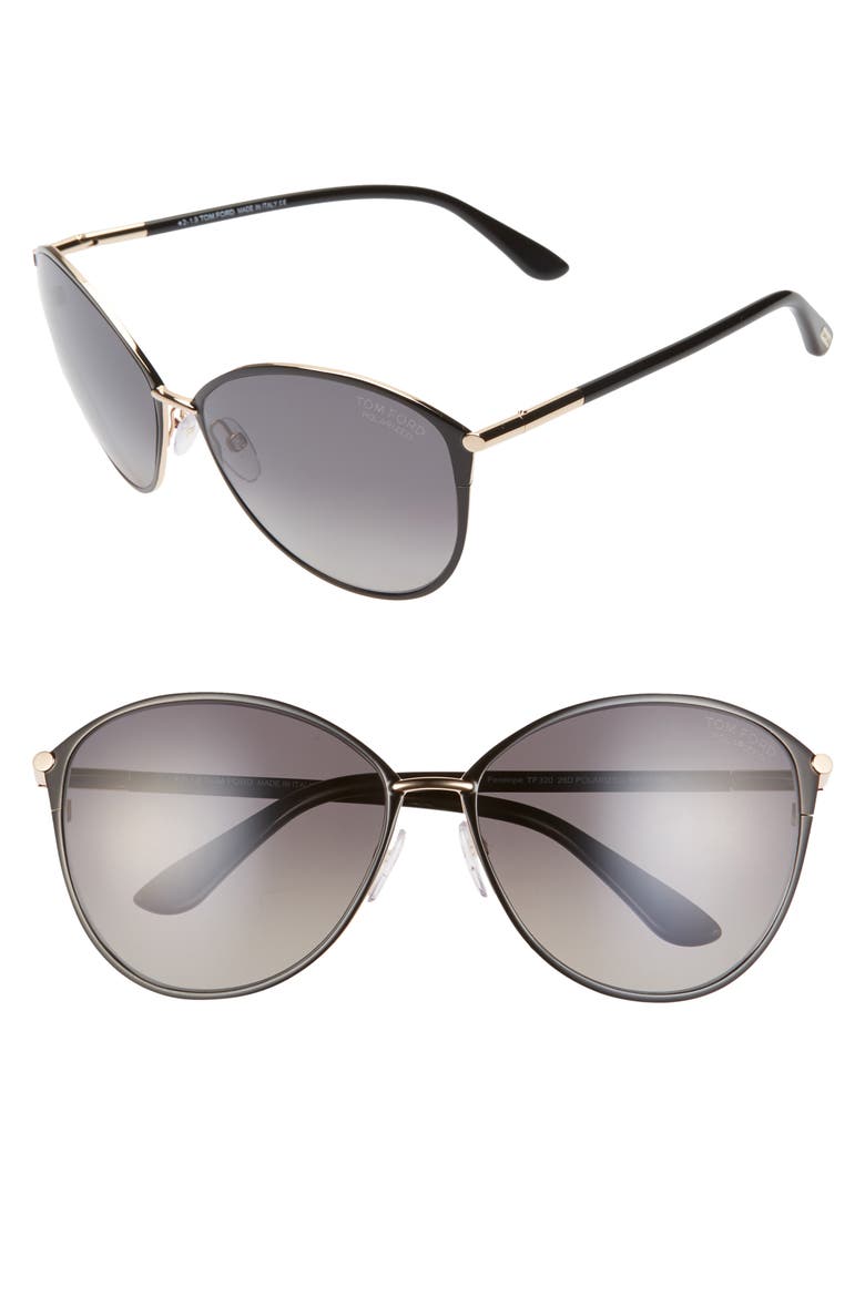 Penelope 59mm Gradient Polarized Cat Eye Sunglasses, Alternate, color, SHINY ROSE GOLD/ SMOKE