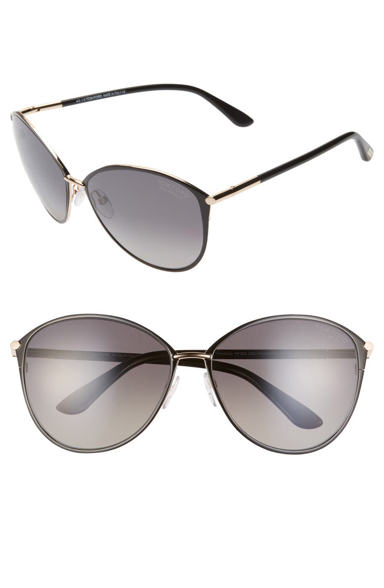 TOM FORD Penelope 59mm Gradient Polarized Cat Eye Sunglasses, Alternate, color, Shiny Rose Gold/ Smoke