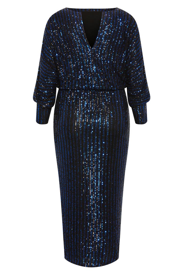 Galilea Sequin Long Sleeve Gown, Alternate, color, NAVY