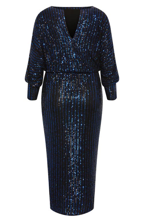 City Chic Galilea Sequin Long Sleeve Gown In Blue