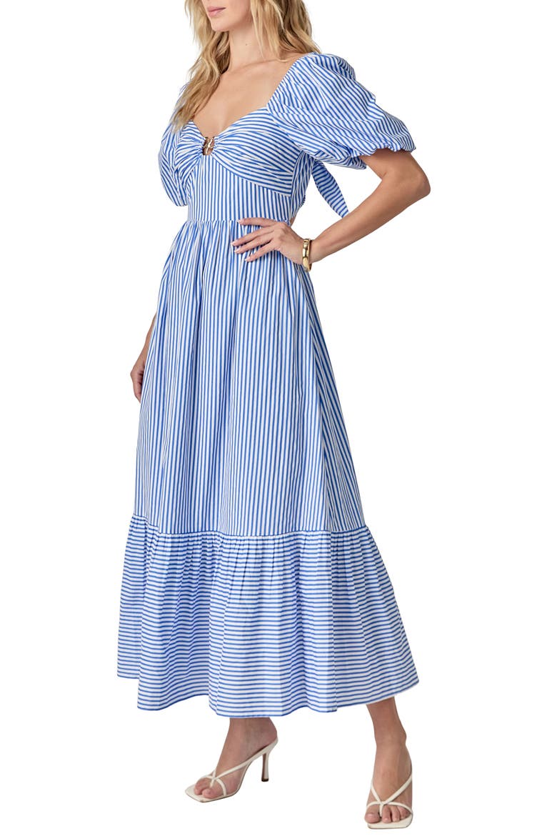 Starfish Stripe Puff Sleeve Maxi Dress, Alternate, color, WHITE/ BLUE