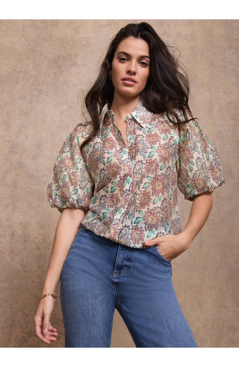 MINT VELVET Floral Print Puff Sleeve Shirt, Alternate, color, Burgundy