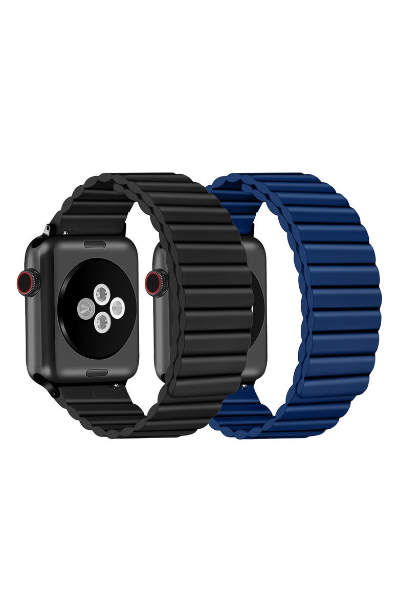 The Posh Tech 2-Pack Silicone Apple Watch<sup>®</sup> Watchbands, Alternate, color, Black/ Eclipse Blue