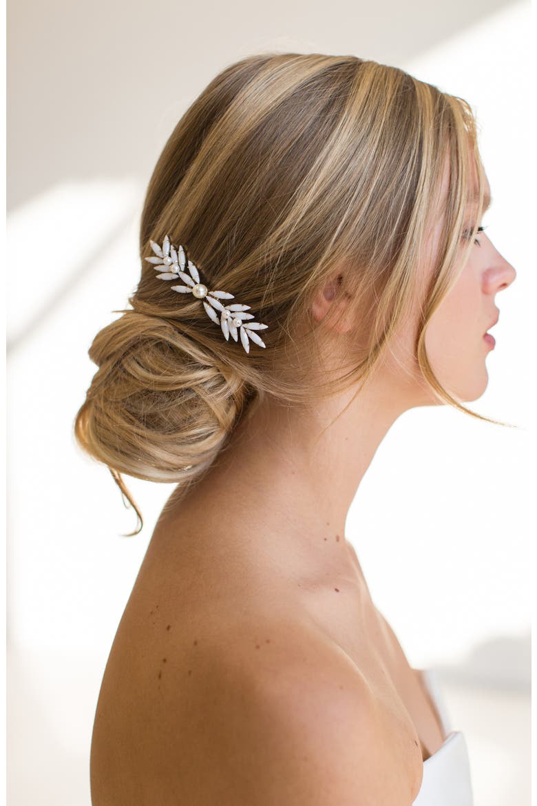 Seira Opal & Faux Pearl Hair Comb, Alternate, color, GOLD