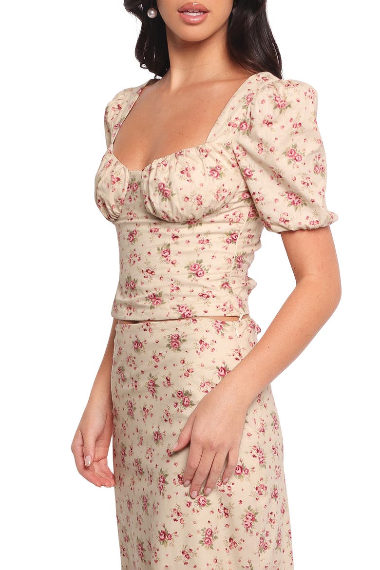 Annly Puff Sleeve Corset Top, Alternate, color, IVORY/RED FLORAL