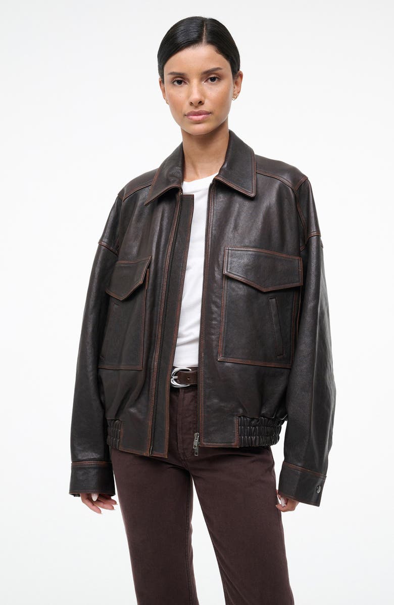 STAUD Eugene Leather Jacket, Alternate, color, Distressed Brown