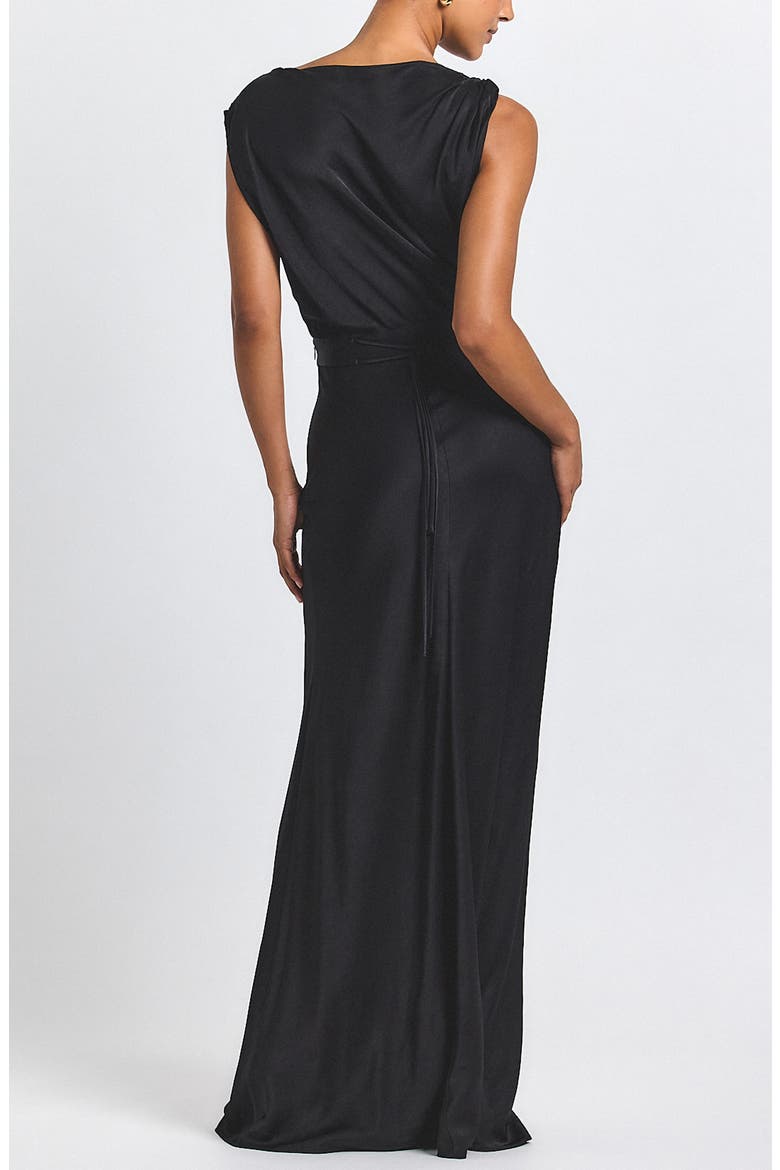 Maritza Sleeveless Satin Maxi Dress, Alternate, color, BLACK