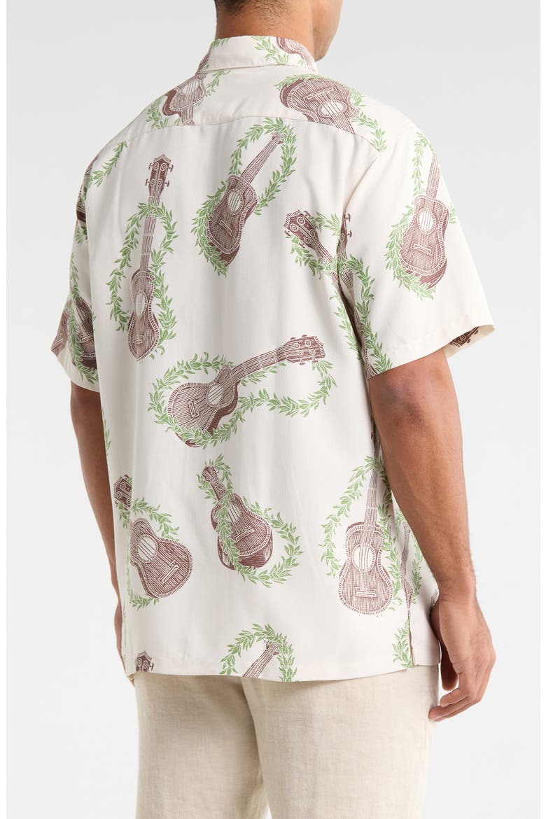 Ukulele Mele Print Short Sleeve Button-Up Shirt, Alternate, color, WHITE