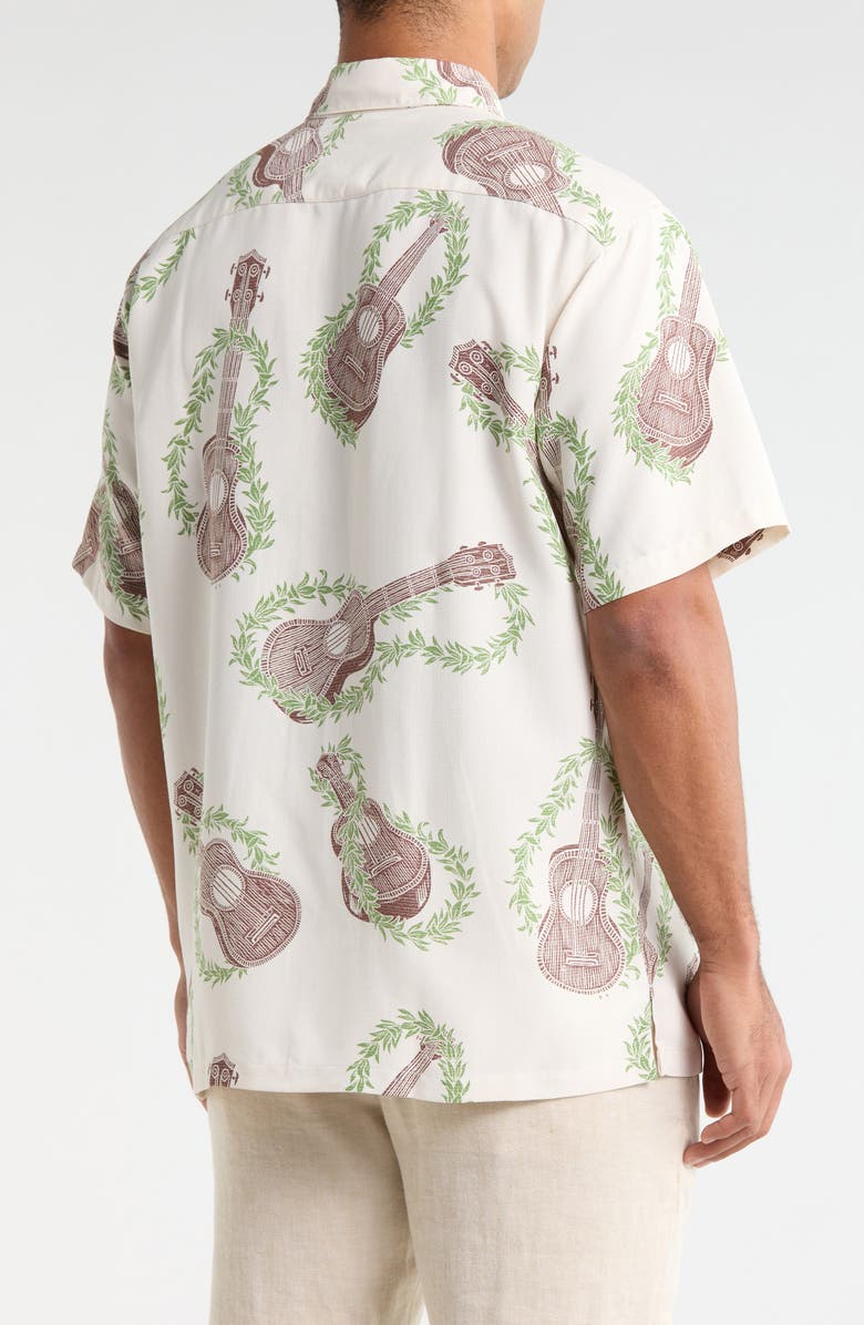 Kahala Ukulele Mele Print Short Sleeve Button-Up Shirt, Alternate, color, White