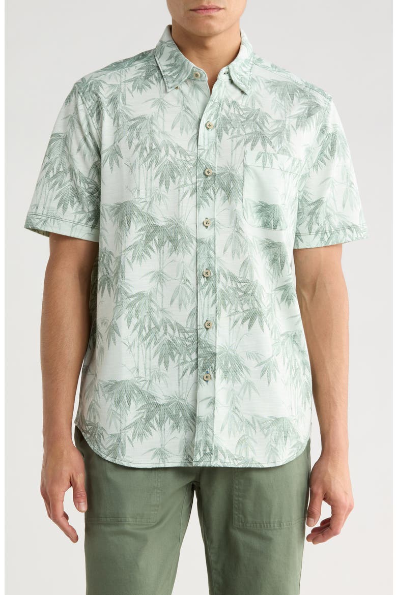 San Lucio Tides Bamboo Print IslandZone® Short Sleeve Cotton Blend Button-Up Shirt, Main, color, OXIDIZE METAL