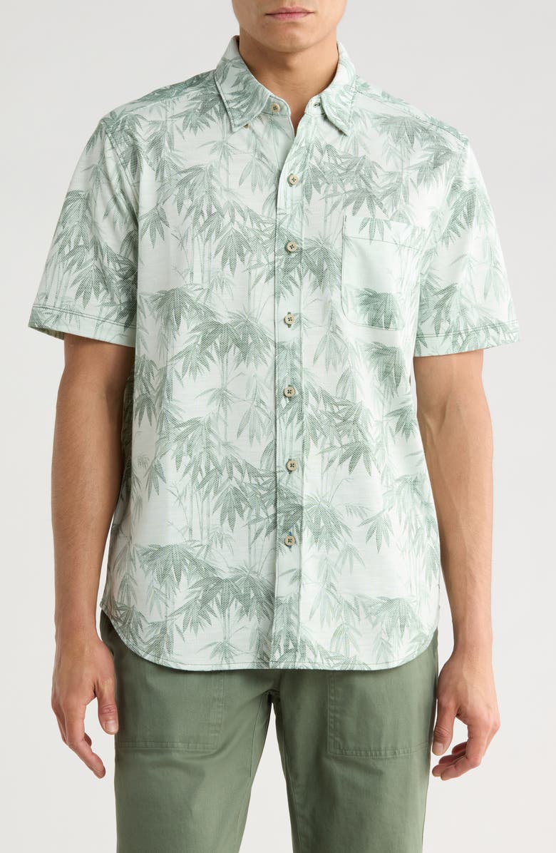 Tommy Bahama San Lucio Tides Bamboo Print IslandZone<sup>®</sup> Short Sleeve Cotton Blend Button-Up Shirt, Main, color, Oxidize Metal