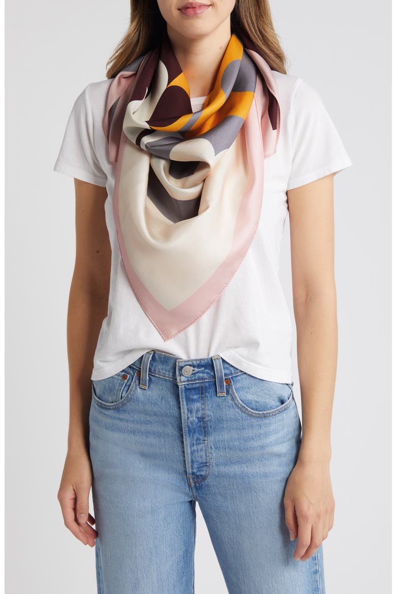 Colorblock Monogram Silk Square Scarf, Main, color, COLOR-BLOCK SQUARE ORANGE