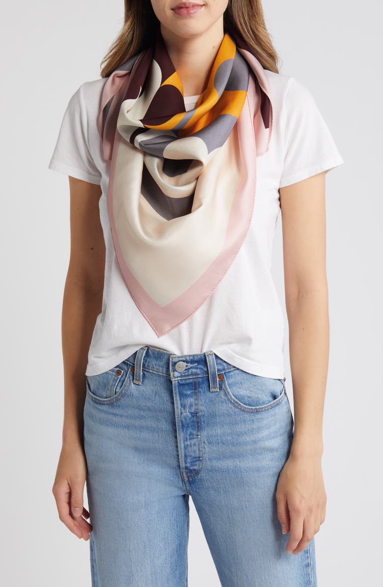 Tory Burch Colorblock Monogram Silk Square Scarf, Main, color, 