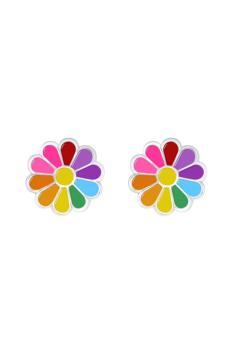 Kids' Sterling Silver Colorful Flower Stud Earrings in Gift Bottle, Alternate, color, Multi