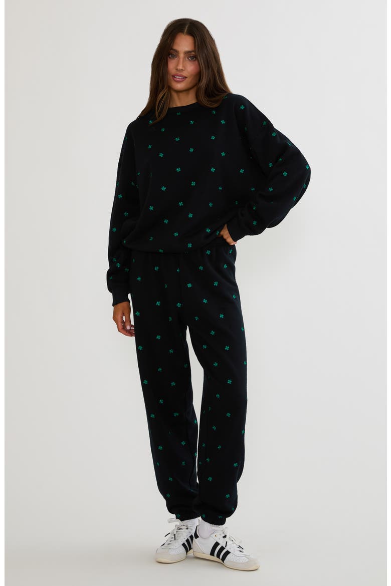 Devyn Embroidered Clovers Oversized Sweatshirt, Alternate, color, MIDNIGHT CLOVER