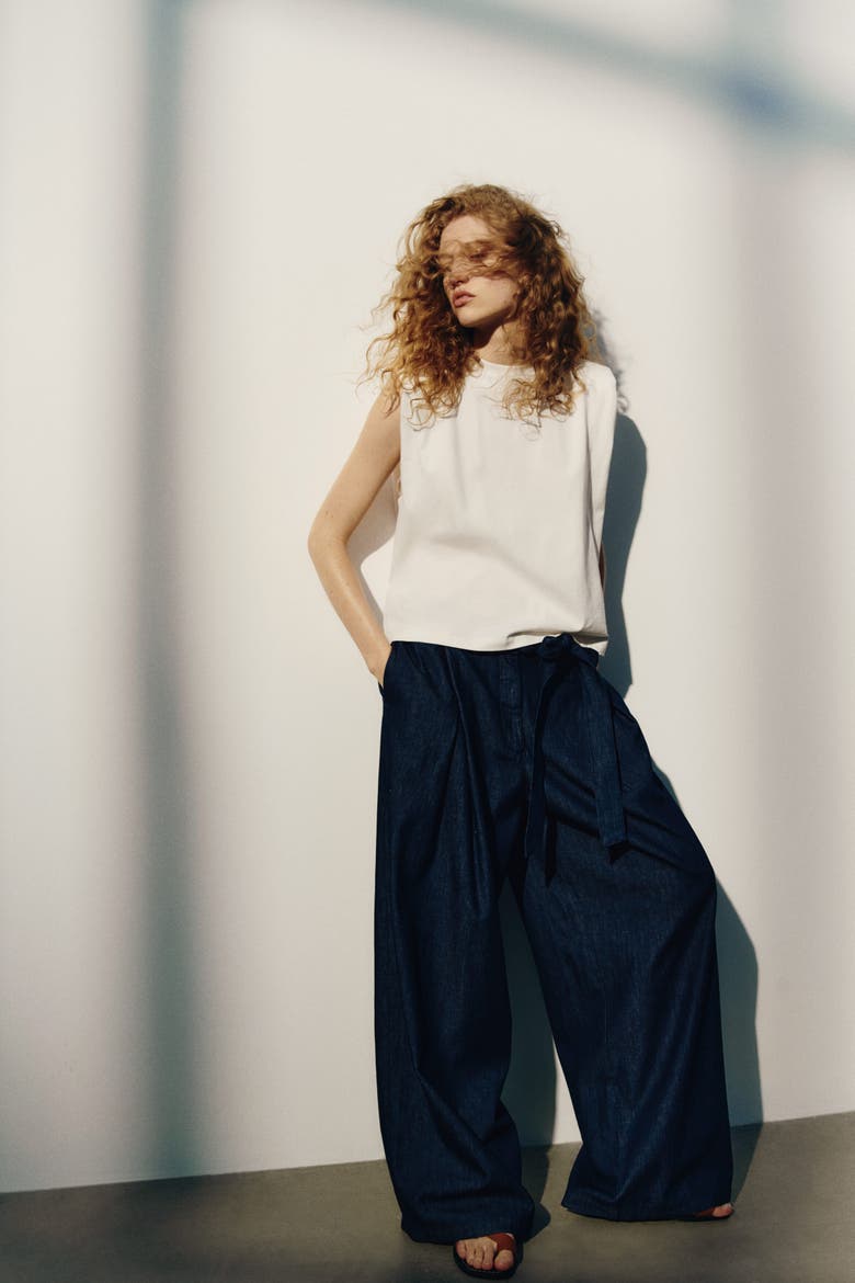 Tie-detail Denim Pants, Alternate, color, Dark denim blue