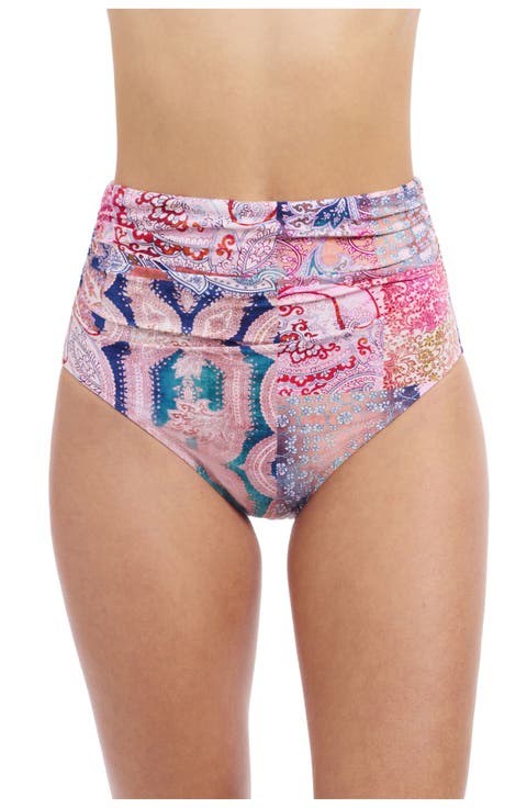 Karma Shirred High-Waist Bikini Bottom