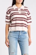 INTERNATIONAL DESIGNER Stripe Short Sleeve Crop Polo Sweater