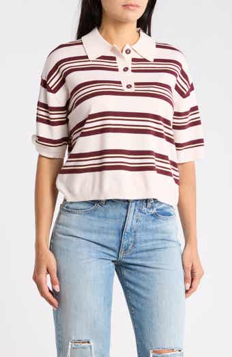 Stripe Short Sleeve Crop Polo Sweater